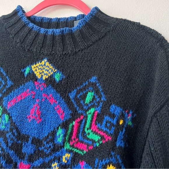 Vintage Liz Claiborne Colorful Geometric Print Chunky Knit Sweater - Picture 2 of 6